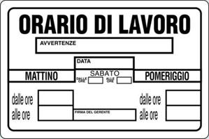 CARTELLI PLAST.ORARIO LAVORO CM 20X30