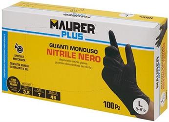 GUANTI NITRILE NERO S.POLV. TG.M PZ100